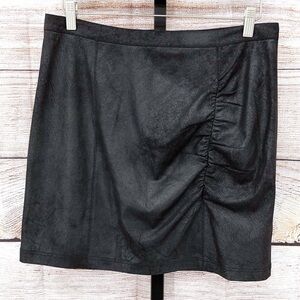 Free People Black Faux Leather Rouched Rumi Mini Pencil Skirt Size L